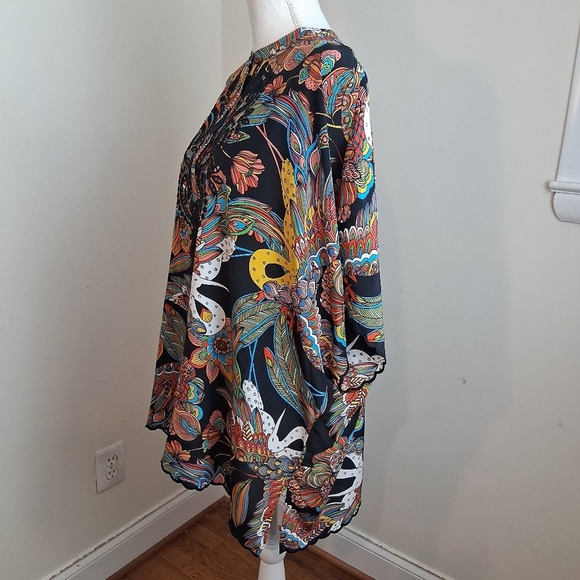 Johnny Was Peacock Floral Eyelid Crochet Short-Sleeve Carmelia Blouse Size XL - Picture 4 of 8